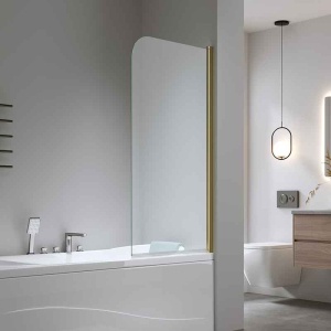 Paravan de cadă pivotant Fluminia Round 1 Gold, EasyClean, 80x140 cm, auriu periat_1