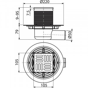 alcadrain_sifon_pardoseala_otel_inoxidabil_antimiros_schita_tehnica_e-baie.ro