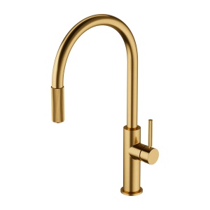 Baterie de bucatarie Omnires SWITCH, cu gura de scurgere extensibilă și sistem de filtrare a apei, auriu mat_16