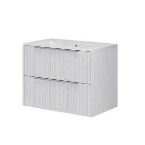 Mobilier suspendat Fluminia Istria 80, pentru lavoar încastrat, front riflat, 80x46 cm, alb mat, mâner inox_8