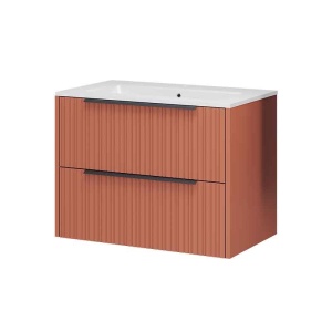 Mobilier suspendat pentru lavoar Fluminia Istria 80 cu 2 sertare, front riflat, 80x46 cm, mattone, mâner negru_1