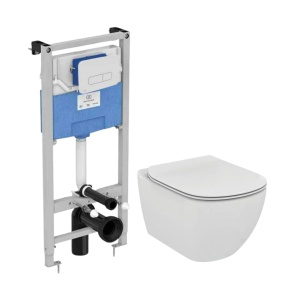 Set complet vas WC suspendat Ideal Standard, Tesi, cu spălare AquaBlade, capac soft close, alb rezervor si clapeta alba_7