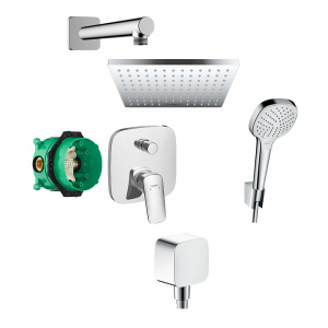 Set de duș, Hansgrohe, cu baterie Logis, pălărie și pară de duș, cot racord și furtun_12