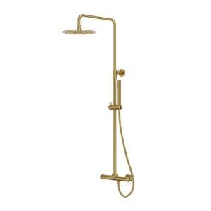 Set de duș LaVita, Verdi, cu baterie termostatică, pălărie dus rotunda, bara si furtun, 1 jet, Brushed Gold_23