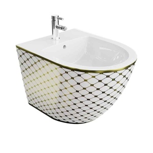 Bideu suspendat Spectrum, Trendi Cheked Gold, cu fixare ascunsă, alb- auriu_19