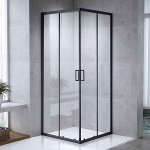 Cabină de duș pătrată Mediterraneo Siri Black 80x80 cm, cu uși culisante rabatabile, sticlă securizată 5 mm, negru mat_2