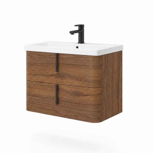 Mobilier suspendat pentru lavoar Fluminia Pisa 80 cm, front neted, 80 × 46 cm, tabacco, mâner negru_10