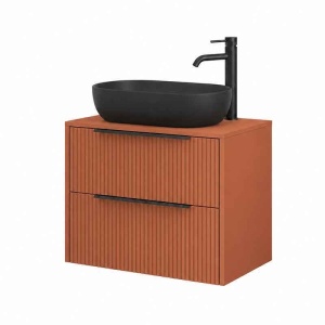 Mobilier suspendat pentru lavoar pe blat Fluminia Istria 80, front riflat, 80 × 46 cm, mattone, mâner negru_3