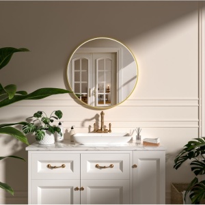 Oglindă, Fluminia Aster 70 Clock, cu led, dezaburire și ceas 70 cm, iluminare perimetrală, ramă gold_10