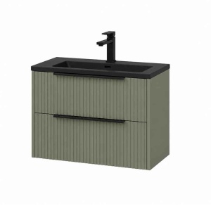 Mobilier suspendat pentru lavoar Fluminia Istria 80 cu 2 sertare, front riflat, 80x46 cm, salvia, mâner negru_3