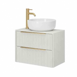 Mobilier suspendat pentru lavoar pe blat Fluminia Istria 80, front riflat, 80x46 cm, alb mat, mânere aurii_10