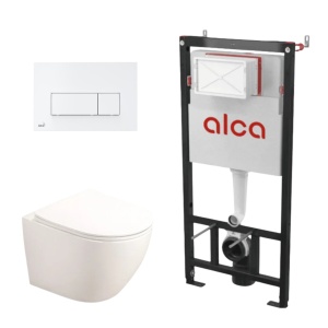 Set complet vas WC suspendat Fluminia, Alfonzo, alb, cu rezervor Alca și clapetă albă_10