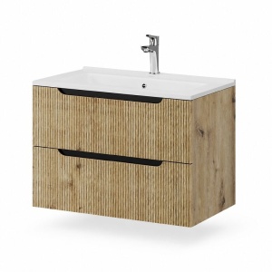Mobilier pentru lavoar pe blat Fluminia, Malta, finisaj riflat, 80 cm, Rovere Oro_5