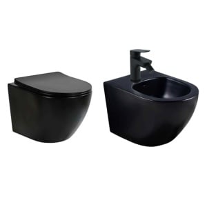 Set vas WC si bideu suspendat, Fluminia Ricci, baterie de bideu Ideal Standard, Ceralife O, cu ventil Click-Clack, negru mat_3
