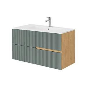 Mobilier pentru lavoar pe blat Fluminia, Malta, finisaj riflat, 100 cm, salvia_2