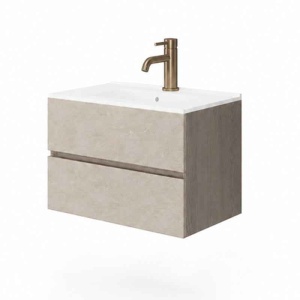 Mobilier suspendat pentru lavoar Fluminia, Genova 60, front rugos, laterale netede, almond/noce americano_15