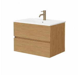 Mobilier suspendat pentru lavoar Fluminia Genova 80, front și laterale netede, 80x46 cm, Rovere Natu_1