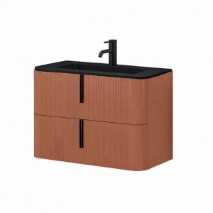 Mobilier suspendat pentru lavoar Fluminia Pisa 80 cm, front riflat, 80 × 46 cm, mânere negre, mattone_5