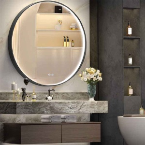 Oglindă rotundă Fluminia Uccello 90, cu iluminare LED și dezaburire, ramă neagră_10