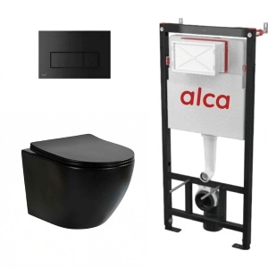 Set complet vas WC suspendat, Fluminia, Ricci negru mat, Tornado Flush, cu rezervor Alca si clapeta neagra_15