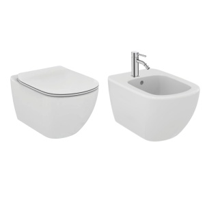 Set vas WC cu spălare AquaBlade si bideu suspendat, Ideal Standard alb, baterie Ceraline, cu ventil Pop-Up, crom_1