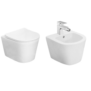 Set vas WC și bideu suspendat alb, Fluminia, Clementina, baterie Hansgrohe, Vernis Shape, cu ventil pop-up, crom_5