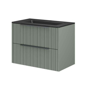 Mobilier suspendat pentru lavoar Fluminia Istria 80 cu 2 sertare, front riflat, 80x46 cm, salvia, mâner negru_10