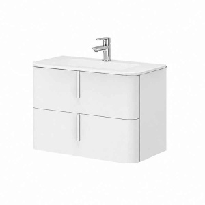 Mobilier suspendat pentru lavoar Fluminia Pisa 80 cm, front neted, 80 × 46 cm, alb mat, mânere albe mat_1