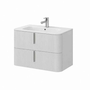 Mobilier suspendat pentru lavoar Fluminia Pisa 80 cm, front riflat, 80 × 46 cm, alb mat, mâner alb mat_24