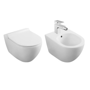 Set vas WC si bideu suspendat, Fluminia Minerva, alb si baterie de bideu Hansgrohe, Vernis Shape, crom_8