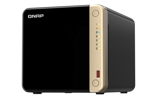 NAS QNAP 464 4-Bay, CPU Intel Celeron N5105/N5095 4-core/4-thread Processor, RAM 8 GB DDR4 (onboard, not expandable), HDD 4 x 2.5"/3.5" SATA 6Gbps + 2 x M.2 2280 PCIe Gen 3 x1 SSD slots (neincluse), LAN: 2 x 2.5GbE (optional 10GbE expansion via a PCIe