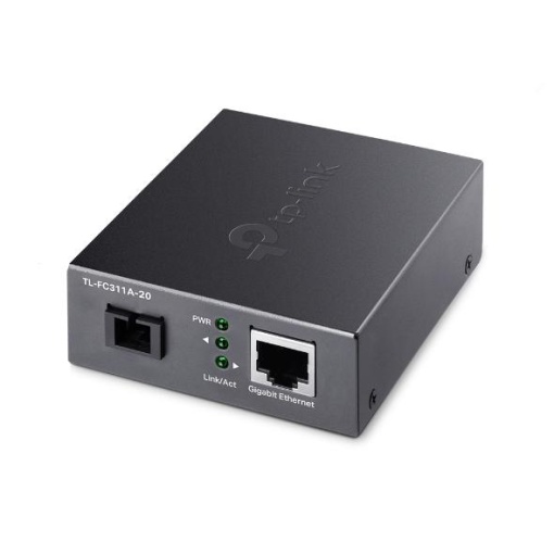 "10/100/1000 Mbps RJ45 to 1000 Mbps Single-mode SC WDM Bi-Directional Fiber Converter PORT: 1× Gigabit SC Port, 1× Gigabit RJ45 Port (Auto MDI/MDIX) SPEC: Full-duplex, Tx:1550 nm, Rx:1310 nm, Up to 20 km, Chassis TL-FC1420 rack-mountable"