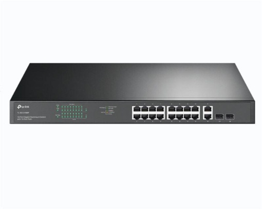 "18-Port Gigabit Rackmount Switch with 16-Port PoE+ PORT: 16× Gigabit PoE+ Ports, 2× Gigabit Non-PoE Ports, 2× Combo Gigabit SFP Slots SPEC: 802.3at/af, 250 W PoE Power, 1U 19-inch Rack-mountable Steel Case FEATURE: Plug and Play"