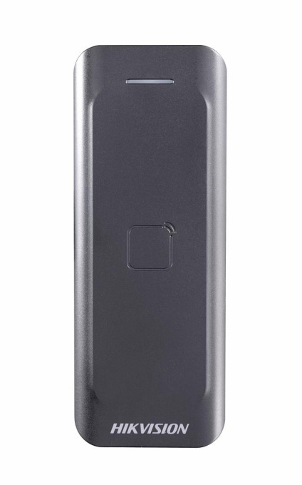 Card reader Hikvision, DS-K1802M; Reads Mifare 1 card; Card Reading Frequency: 13.56MHz; Processor: 32-bit; Reading Range: ≤50mm (≤1.97"); Supports Wiegand(W27/W35) protocol, Dust-proof, IP 65.
