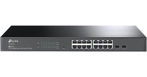 "JetStream™ 16-Port Gigabit Smart Switch with 2 Gigabit SFP Slots PORT: 16× Gigabit RJ45 Ports, 2× Gigabit SFP Slots SPEC: 1U 19-inch Rack-mountable Steel Case FEATURE: Integration with JetStream™ SDN Controller, Static Routing, 802.1Q VLAN,