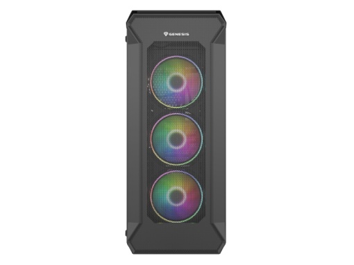 Carcasa GENESIS IRID 505 V2 Mid Tower ARGB NEGRU, Tempered Glass, Sloturi Expansiune 8, Drive Bays: 2x3.5" 7x2.5", Ventilatoare Suportate: 6 (spate: 1x120mm, fata: 3x120mm sau 2x140mm, sus: 2x120mm sau 2x140mm), Ventilatoare Incluse: 4 (4x120mm OXAL