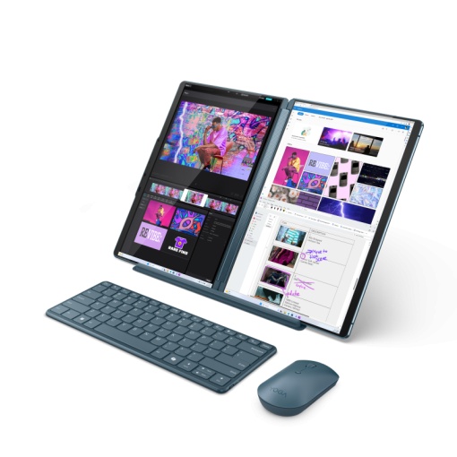 Laptop Lenovo Yoga Book 9 13IMU9 cu procesor Intel® Core™ Ultra 7 155U pana la 4.8GHz, 2 x 13.3", 2.8K, OLED, Touch, 32GB DDR5, 1TB SSD, Intel® Graphics, Windows 11 PRO, Tidal Teal, 3y on-site, Premium Care