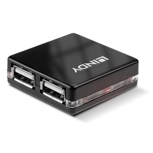 Hub USB LINDY 4 Port USB 2.0 Mini Hub USB-A, 4 porturi, Negru
