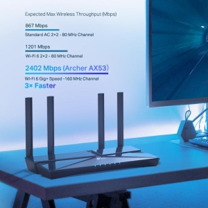 TP-Link Wireless Router, ARCHER AX53;dual band AX3000 5 GHz: 2402 Mbps (802.11ax), 2.4 GHz: 574 Mbps(802.11ax), Standard and Protocol: IEEE IEEE 802.11ax/ac/n/a 5 GHz, IEEE 802.11ax/n/b/g 2.4 GHz, 4 x Antene Externe fixe, 1 x 10/100/1000Mbps port WAN, 4 - Img 6