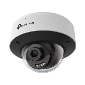 "VIGI 4MP Full-Color Dome Network Camera SPEC: 4MP, 2.8mm Fixed Lens, 1/2.7" Progressive Scan CMOS, H.265 +/H.265/H.264+/H.264, IR&White LED, 25fps/30fps (2560 × 1440), IP67, IK10, PoE/DC 12V,120dB WDR, Built-in Mic/Speaker, micro-SD Slot (up to 512GB)