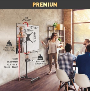 Suport Mobil de podea pentru TV plat/curbat Barkan + raft metal pentru laptop, 32" - 83", VESA 600x400mm, suporta pana la 50kg, Negru - Img 6