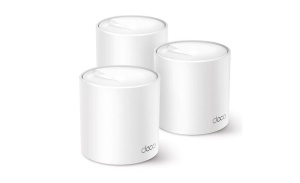 TP-Link AX3000 whole home mesh Wi-Fi 6 System, Deco X50(3-pack); Dual- Band, Standarde Wireless: IEEE 802.11ax/ac/n/a 5 GHz, IEEE 802.11ax/n/b/g 2.4 GHz, viteza wireless: 5 GHz: 2402 Mbps, 2.4 GHz: 574 Mbps, 2 x antene interne, 2×2 MU-MIMO, Mod Router, - Img 1