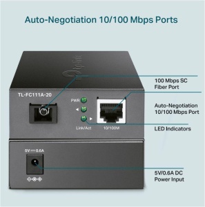 "10/100 Mbps RJ45 to 100 Mbps Single-mode SC WDM Bi-Directional Fiber Converter PORT: 1× 100Mbps SC Port, 1× 10/100M RJ45 Port (Auto MDI/MDIX) SPEC: Full-duplex, Tx:1550 nm, Rx:1310 nm, Up to 20 km, Chassis TL-FC1420 rack-mountable" - Img 3