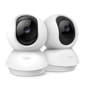 Pan/Tilt Home Security Wi-Fi Camera, 2-Pack SPEC: 1080p, 2.4 GHz, Horizontal 360º FEATURE: Pan/Tilt, Motion Detection and Notifications, Sound and Light Alarm, Remote Control, Two-Way Audio, Voice Control (Works with Google Assistant and Alexa), Local