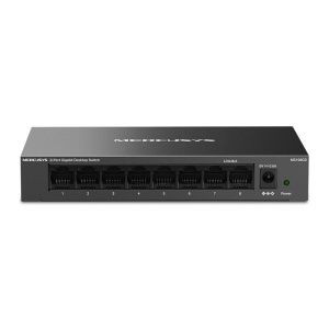 Mercusys MS108GS. Switch type: Unmanaged. Basic switching RJ-45 Ethernet ports type: Gigabit Ethernet (10/100/1000), Basic switching RJ-45 Ethernet ports quantity: 8. Full duplex. MAC address table: 8000 entries, Switching capacity: 16 Gbit/s.