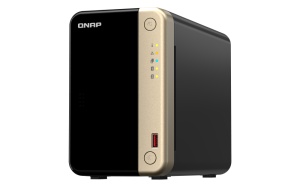 NAS QNAP 264 2-Bay, CPU Intel Celeron N5105/N5095 4-core/4-thread Processor, RAM 8 GB DDR4 (onboard, not expandable), HDD 2 x 2.5"/3.5" SATA 6Gbps + 2 x M.2 2280 PCIe Gen 3 x1 SSD slots (neincluse), LAN: 2 x 2.5GbE (optional 10GbE expansion via a PCIe
