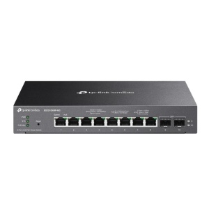 Omada 8-Port 2.5GBASE-T and 2-Port 10GE SFP+ Smart Switch with 8-Port PoE+ PORT: 8× 2.5G PoE+ Ports, 2× 10G SFP+ Slots SPEC: 802.3at/af, 160 W PoE Power, Desktop & Fanless Steel Case FEATURE: Integration with Omada SDN Controller, Static Routing, 802.1Q