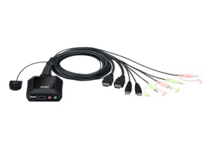 Switch KVM ATEN CS22H. Tastatură de tip port: USB, Mouse tip de port: USB, Video Type portul: HDMI. Tip HD: 4K Ultra HD, Rezoluţia maximă: 4096 x 2160 Pixel, Lungime de bandă video: 60 Hz. Culoarea produsului: Negru, Material carcasă: Din material