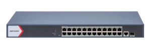 Switch PoE Hikvision SWITCH 24+2 GIGABIT POE: 24 × Gigabit PoE port,1 × Gigabit RJ45 port,1 × Gigabit fiber optical port, standard: IEEE 802.3af,IEEE 802.3at, buget PoE 370W, tensiune alimentara: 100~240 V AC, 50/60 Hz, Max. 6.3 A, dimensiuni: 440.0 mm ×