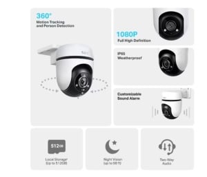 Camera Supraveghere WIFI Tp-link, wireless Tapo C500, Senzor 1/3", , REZOLUTIE: 1080p Full HD(1920 x 1080 px), IR 30M, standarde si protocoale: IEEE 802.11b/g/n, 2.4 GHz, raza vizuala 360° pe orizontală și 130° pe vertical, Compresie video: H.264, Frame - Img 2